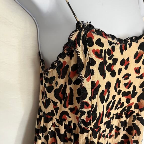 URBAN OUTFITTERS Cheetah Mini Dress Size XS Beige Spaghetti Strap Cosplay Tiered - Picture 3 of 13